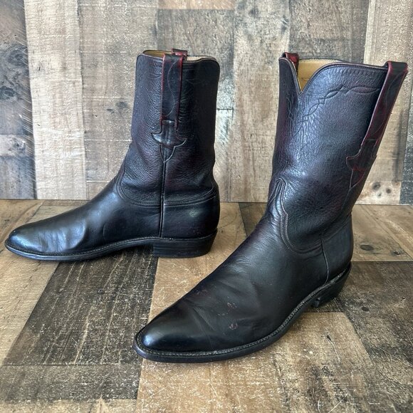 Lucchese Classics Handmade L350029 Black Cherry Roper Cowboy Boots Mens 10.5 D - Picture 12 of 12